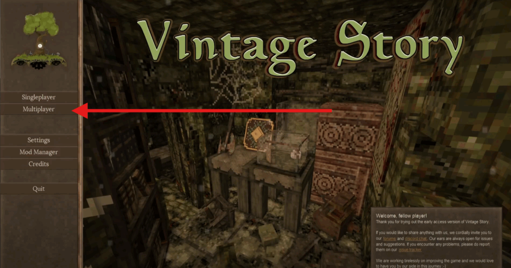 Click Multiplayer in Vintage Story