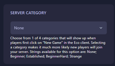 Server Category Field