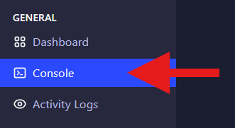 Open the console tab in GGServers control panel