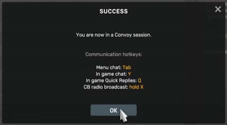 Join the convoy session and confirm by clicking OK
