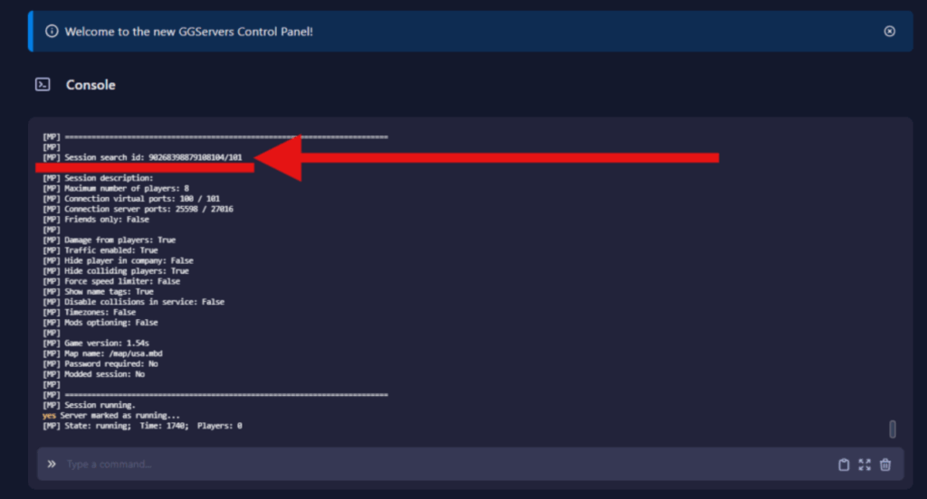Find and copy your ETS2 Session ID from the console