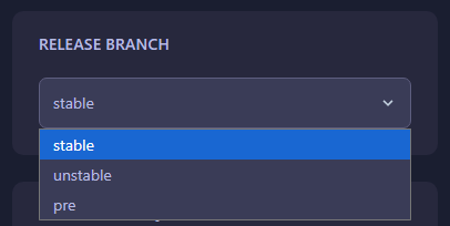 Changing the Release Branch in Vintage Story server settings