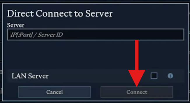Paste server IP and connect in V Rising