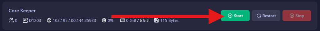 Start your Core Keeper server from the panel