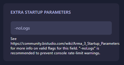 arma 3 extra startup parameters field