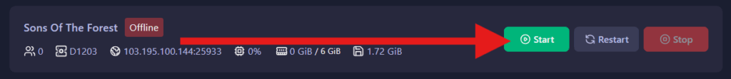 Starting Sons of the Forest Server in GGServers Panel