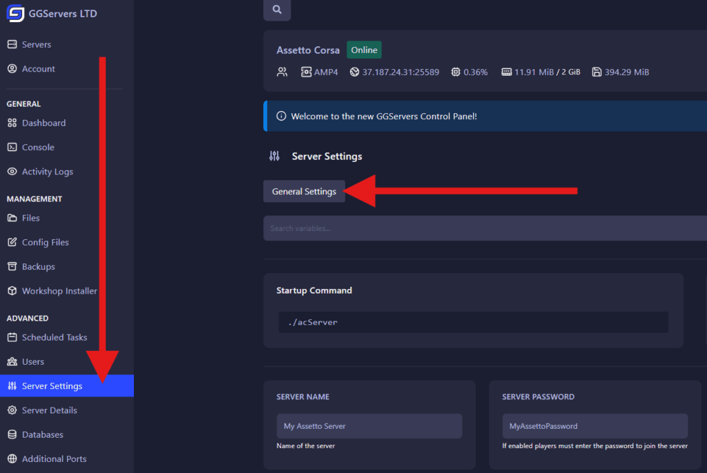 Server Settings General Tab